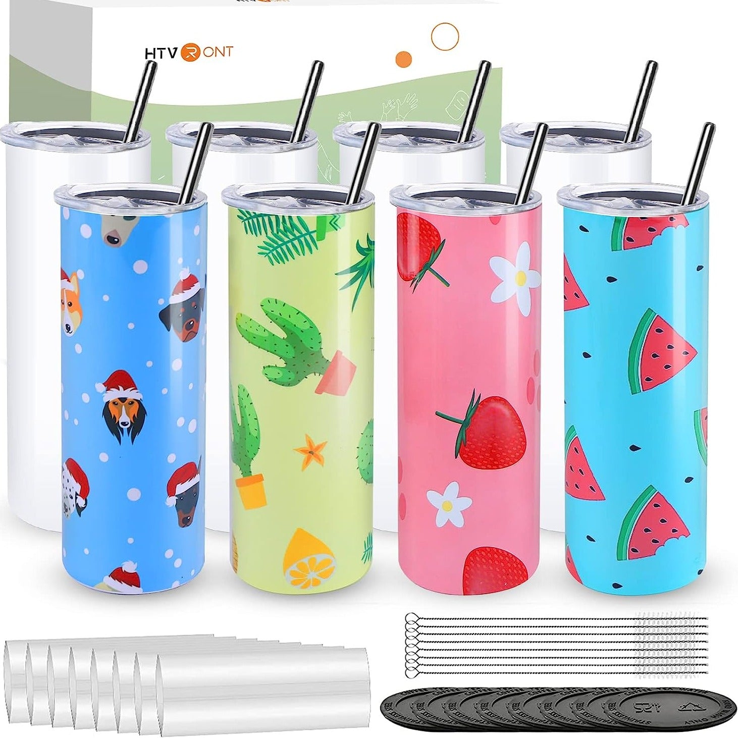 VEVELU 6 Pack Sublimation Tumblers 20 oz Skinny Straight - Stainless Steel  20 oz Sublimation Tumbler Blank with Lids and Double Straws，Double Wall  Insulated White Sublimation Cups for Heat Press : : Home