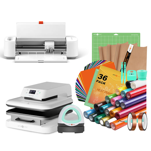 [Advanced Bundle] HTVRONT Auto Heat Press Machine 15" x 15"  220V + Mini Heat Press Machine + Crafter™ Cutting Machine + Materials Bundle