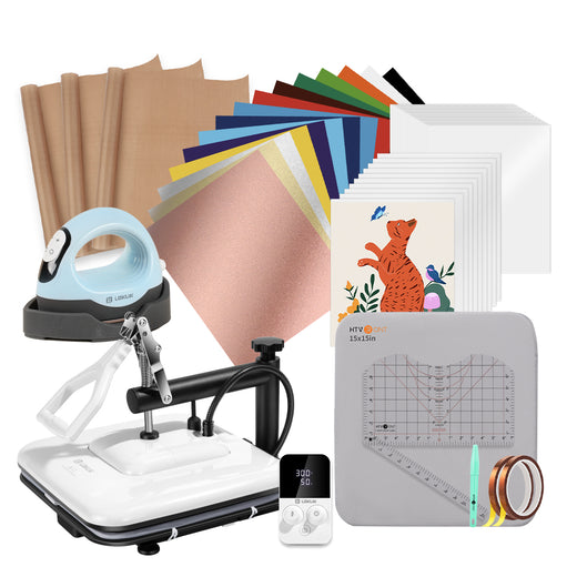 [Valentine's Day Deal] Manual Heat Press Machine 15" x 15" 110V + Mini3 Heat Press + T Shirt Heat Press Kit (Include Vinyl&Sublimation Bundle, Tools&Heat Press Mat)