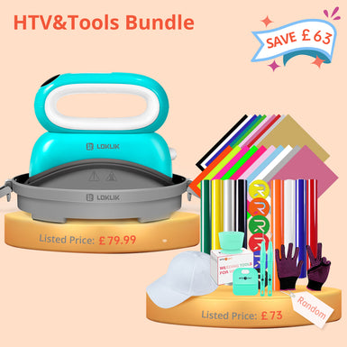 [HTV&Tools Bundle]Hat Heat Press Machine+Great Value Bundle (HTV*20+Puff HTV*8+Baseball Cap Blank*1+PTFE Teflon Sheet*1+1Pair Gloves+Weeding Tools*4≥￡73)
