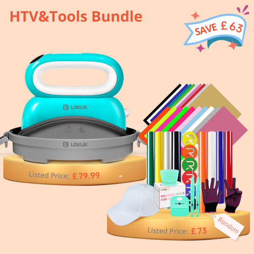 [HTV&Tools Bundle]Hat Heat Press Machine+Great Value Bundle (HTV*20+Puff HTV*8+Baseball Cap Blank*1+PTFE Teflon Sheet*1+1Pair Gloves+Weeding Tools*4≥￡73)