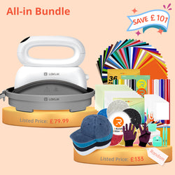 [All-in Bundle] Hat Heat Press Machine+All-in Bundle(Baseball Cap*4+HTV*46+PUFF HTV*8+Glitter HTV *5+Sumblimation Paper*25+Sumblimation HTV*10+Transfer paper*10+PTFE Teflon Sheet*2+Weeding Tools*5+1Pair Gloves+Mat≥￡133)