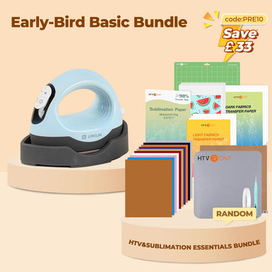 [Early-Bird Exclusive]HTVRONT Mini3 Heat Press+Starter Kit(Multicolor HTV*10+Sumblimation Paper*25+Transfer paper*10+PTFE Teflon Sheet+Heat Press Mat+Weeding Tools≥￡37)