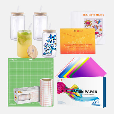 [Sublimation Glass Bundle] 4 Pack Sublimation Glass & Sublimation Paper & Adhesive Vinyl Bundle