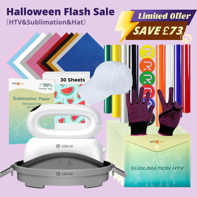 [Halloween Limited Offer]Hat Heat Press Machine+HTV&Sublimation Bundle (Puff HTV*8+Baseball Cap Blank*1+Glitter HTV *5+Sublimation Paper*30+Sublimation HTV*5+PTFE Teflon Sheet*1+1Pair Gloves≥￡73)