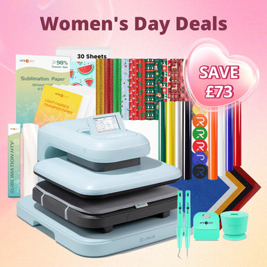 [Women's Day Deals]LOKLiK Auto Heat Press 2+Great Valued Bundle(PUFF HTV*8+Glitter HTV*5+Patterned HTV+Sumblimation Paper*30+Sumblimation HTV roll+Transfer paper*6+PTFE Teflon Sheet+Weeding Tools)