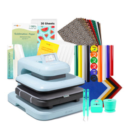 [St. Patrick's Day Deals]LOKLiK Auto Heat Press 2+Great Valued Bundle(PUFF HTV*8+Glitter HTV*5+Patterned HTV+Sumblimation Paper*30+Sumblimation HTV roll+Transfer paper*6+PTFE Teflon Sheet+Weeding Tools)