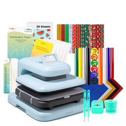 [St. Patrick's Day Deals]LOKLiK Auto Heat Press 2+Great Valued Bundle(PUFF HTV*8+Glitter HTV*5+Patterned HTV+Sumblimation Paper*30+Sumblimation HTV roll+Transfer paper*6+PTFE Teflon Sheet+Weeding Tools)