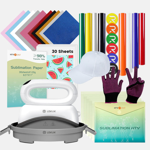 [Halloween Exclusive]Hat Heat Press Machine+HTV&Sublimation Bundle (Puff HTV*8+Baseball Cap Blank*1+Glitter HTV *5+Sublimation Paper*30+Sublimation HTV*5+PTFE Teflon Sheet*1+1Pair Gloves≥￡73)