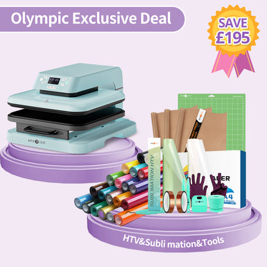 [Olympic Exclusive] HTVRONT Auto Heat Press Machine 15" x 15" 220V + HTV & Sublimation Bundle SAVE £195