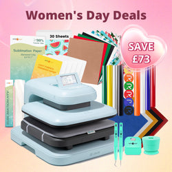 [Women's Day Deals]LOKLiK Auto Heat Press 2+Great Valued Bundle(PUFF HTV*8+Glitter HTV*5+Patterned HTV+Sumblimation Paper*30+Sumblimation HTV roll+Transfer paper*6+PTFE Teflon Sheet+Weeding Tools)