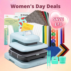 [Women's Day Deals]LOKLiK Auto Heat Press 2+Great Valued Bundle(PUFF HTV*8+Glitter HTV*5+Patterned HTV+Sumblimation Paper*30+Sumblimation HTV roll+Transfer paper*6+PTFE Teflon Sheet+Weeding Tools)