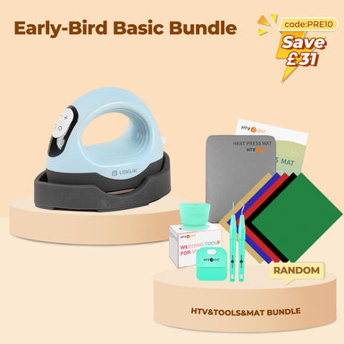 [Early-Bird Basic Bundle]HTVRONT Mini3 Heat Press+HTV&Tools Bundle(Multicolor  HTV*5+Heat Press Mat+Weeding Tools≥￡30)