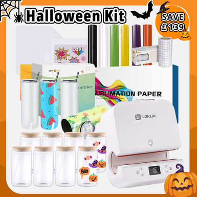 [🎃Halloween Kit] Auto Tumbler Heat Press Machine 230V+New User Bundle(6 Rolls Halloween colors Adhesive Vinyl+Sublimation Paper*30+Sublimation Tumbler 20oz*4+Glasses 16oz*8pack+Sticker Paper*10+Transfer Tape≥￡139)