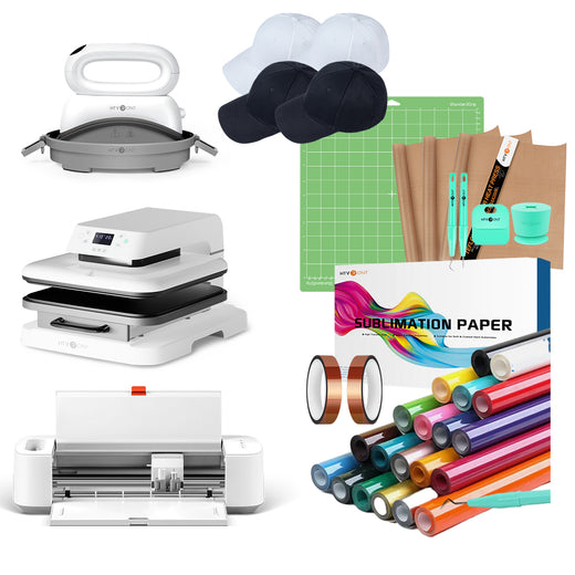 [Premium Bundle] HTVRONT Auto Heat Press Machine 15" x 15" + Crafter™ Cutting Machine + Hat Heat Press Machine + Materials Bundle