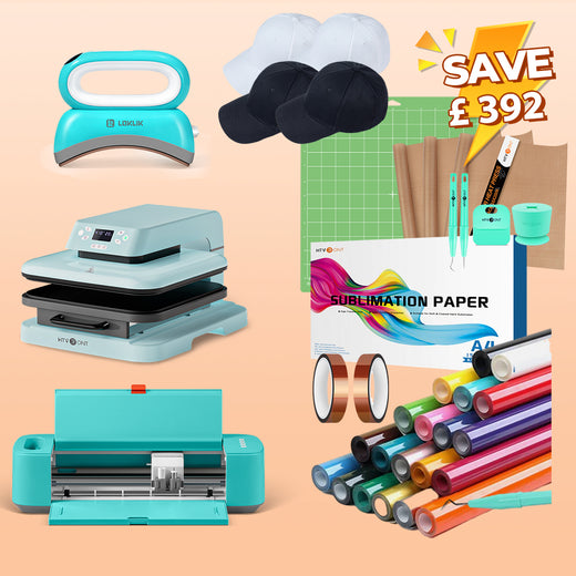 [Premium Bundle] HTVRONT Auto Heat Press Machine 15" x 15" + Crafter™ Cutting Machine + Hat Heat Press Machine + Materials Bundle