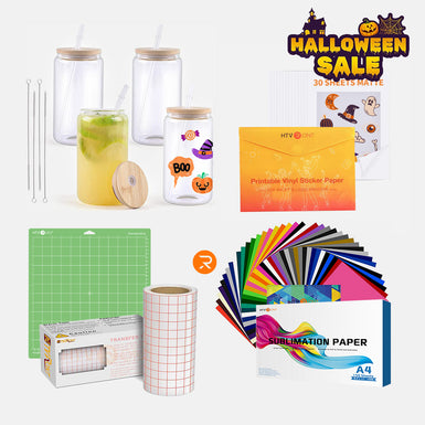 [Halloween Sublimation Glass Bundle] 4 Pack Sublimation Glass & Sublimation Paper & Adhesive Vinyl Bundle