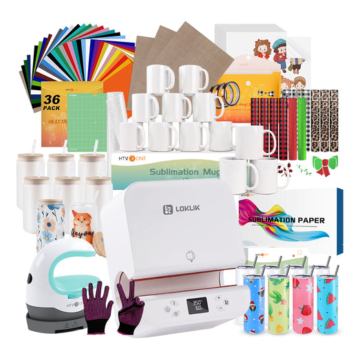 [All-in Bundle]Auto Tumbler Heat Press Machine 230V+All-in Bundle(Sublimation Paper*150+Tumbler 20oz*8 +Glass 16oz*8+Mugs 11oz*12+Mini2 Heat Press Machine+Sticker Paper*20+White Glitter HTV+Adhesive Vinyl*12+Tools≥￡287)