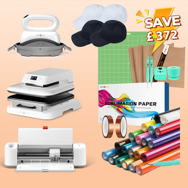 [Premium Bundle] HTVRONT Auto Heat Press Machine 15" x 15" + Crafter™ Cutting Machine + Hat Heat Press Machine + Materials Bundle