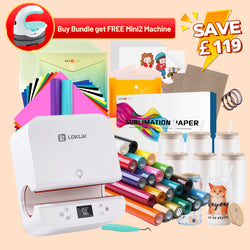 [Buy Bundle get Free Mini2 Machine] Auto Tumbler Heat Press Machine 230V+Super Valued Bundle(Sublimation Paper*150+Sublimation Glass 16oz*8+20rolls HTV vinyl-20colors+Sublimation HTV*5+Sticker Paper*20+Adhesive Vinyl*12+Tools≥￡164)