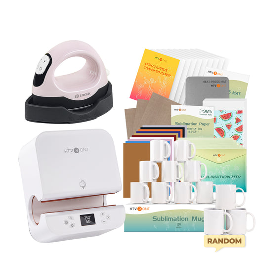 [All in bundle]HTVRONT Auto Tumbler+Mini3 Heat Press Machine+advanced Bundle(Multicolor HTV*10+Sumblimation Paper*25+Mugs 11oz*12+Transfer paper*10+PTFE Teflon Sheet+Heat Press Mat+Weeding Tools≥￡78)