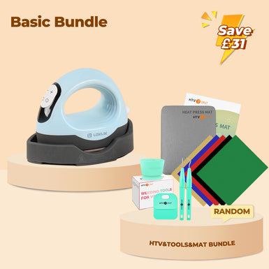 [Basic Bundle]HTVRONT Mini3 Heat Press+HTV&Tools Bundle(Multicolor  HTV*5+Heat Press Mat+Weeding Tools≥￡30)