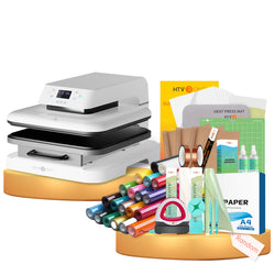 [All-in Bundle] HTVRONT Auto Heat Press Machine 15" x 15"  220V + 20 rolls HTV 12"x3ft + 150 sheets Sublimation Paper 8.5"x11" + Mini Heat Press Machine + Multi Materials Bundle