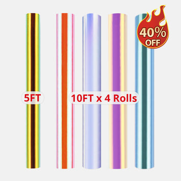 4 Rolls 10FT & 1 Roll 5FT Holographic Adhesive Vinyl Bundle
