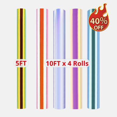 4 Rolls 10FT & 1 Roll 5FT Holographic Adhesive Vinyl Bundle （Random Color）