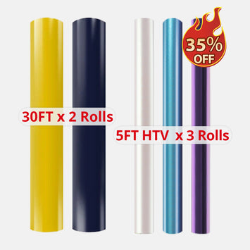 3 Rolls 5ft Color-Chaning HTV Vinyl & 2 Rolls 30FT Adhesive Vinyl Bundle