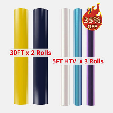 3 Rolls 5ft Color-Changing HTV Vinyl & 2 Rolls 30FT Adhesive Vinyl Bundle