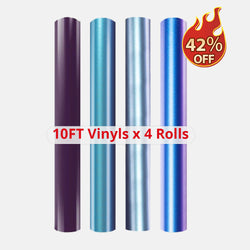 3 Rolls 10FT Chameleon HTV & 1 Roll 10FT Adhesive Vinyl Bundle (Random Color)