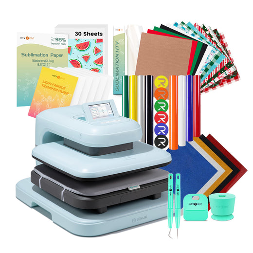 [New Year Deals]LOKLiK Auto2 Heat Press+New Year Bundle(PUFF HTV*8+Glitter HTV*5+Christmas HTV*13+Sumblimation Paper*30+Sumblimation HTV roll+Transfer paper*6+PTFE Teflon Sheet+Weeding Tools≥83 ￡)