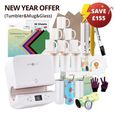 [New Year Deals] Auto Tumbler Heat Press Machine  +Super Valued Bundle(30pcs Sublimation Paper+6pack Sublimation Mugs Blank-11oz+4Pack Glass 16oz+4Pack Tumbler Blank- 20oz+Sticker Paper*30+HTV*5+Adhesive Rolls*3+PTFE Teflon&Heat Tape+Gloves≥￡129)