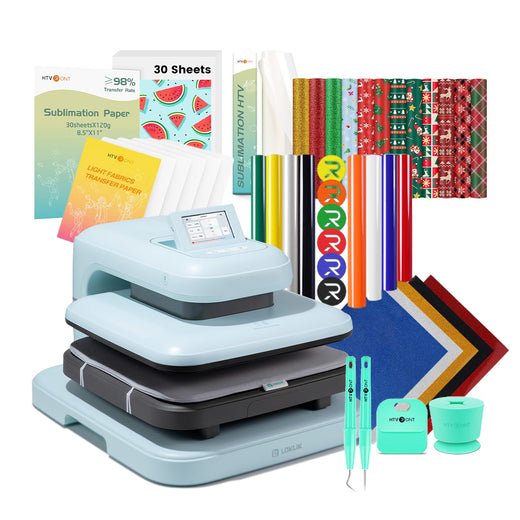 [New Year Deals]LOKLiK Auto2 Heat Press+New Year Bundle(PUFF HTV*8+Glitter HTV*5+Christmas HTV*13+Sumblimation Paper*30+Sumblimation HTV roll+Transfer paper*6+PTFE Teflon Sheet+Weeding Tools≥83 ￡)