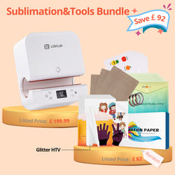 [Sublimation&Tools Bundle]Auto Tumbler Heat Press Machine 230V+Great Value Bundle (Sublimation Paper*150+Sublimation HTV*5+White Glitter HTV Roll-12"x6Ft+Waterproof Sticker Paper*40+PTFE Teflon Sheet*3+Heat Press tape*3+1Pair Gloves≥￡82)