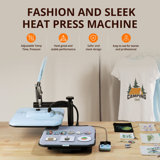 [Essential Bundle] Manual Heat Press Machine 15" x 15" 230V - (2 Colors) & 52 Pcs Heat Press Accessories (HTV, Heat Transfer Paper, Subli Paper, Tools)