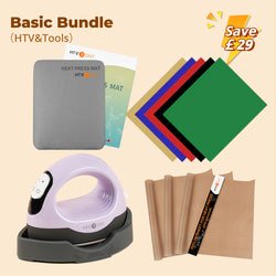 [Basic Bundle]HTVRONT Mini3 Heat Press+HTV&Tools Bundle(Multicolor  HTV*5+Heat Press Mat+Weeding Tools≥￡30)