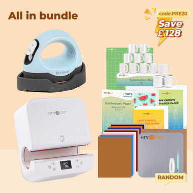 [All in bundle]HTVRONT Auto Tumbler+Mini3 Heat Press Machine+advanced Bundle(Multicolor HTV*10+Sumblimation Paper*25+Mugs 11oz*12+Transfer paper*10+PTFE Teflon Sheet+Heat Press Mat+Weeding Tools≥￡78)