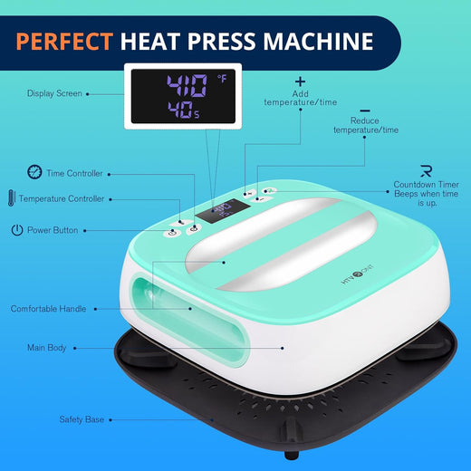 [BF deals]HTVRONT T shirt Heat Press Machine 10"X10" for T Shirts,hat Portable Heat Press  - Heat Up Fast & Distribute Heat Evenly (Light Green)