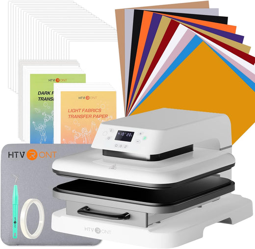 [St. Patrick's Day Deals] Auto Heat Press Machine 15" x 15" 110V +Stater Kit (Include HTV Vinyl&Sublimation Bundle, Transfer Paper,Tools&Heat Press Mat)