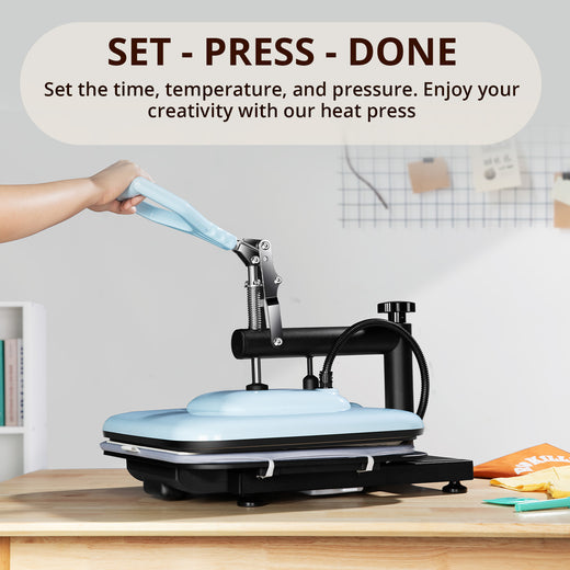 [Essential Bundle] Manual Heat Press Machine 15" x 15" 230V - (2 Colors) & 52 Pcs Heat Press Accessories (HTV, Heat Transfer Paper, Subli Paper, Tools)