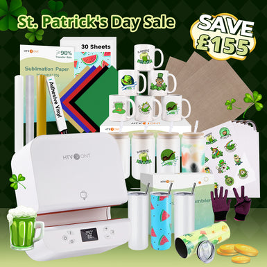 [St. Patrick's Day Deals] Auto Tumbler Heat Press Machine  +Super Valued Bundle(30pcs Sublimation Paper+6pack Sublimation Mugs Blank-11oz+4Pack Glass 16oz+4Pack Tumbler Blank- 20oz+Sticker Paper*30+HTV*5+Adhesive Rolls*3+PTFE Teflon&Heat Tape+Gloves≥￡129)