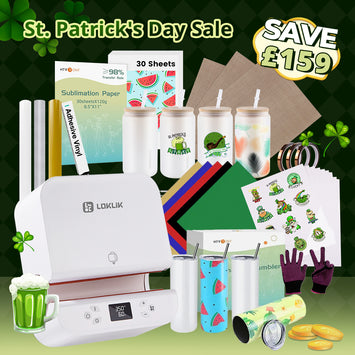 [St. Patrick's Day Deals]Auto Tumbler Heat Press Machine  +Super Valued Bundle(30pcs Sublimation Paper+4Pack Glasses 16oz+4Pack Tumbler Blank- 20oz+Sticker Paper*30+HTV*5+Adhesive Rolls*3+PTFE Teflon+Heat Tape+Gloves≥￡129)