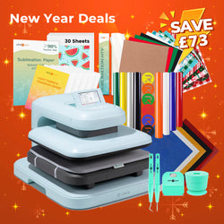 [New Year Deals]LOKLiK Auto2 Heat Press+New Year Bundle(PUFF HTV*8+Glitter HTV*5+Christmas HTV*13+Sumblimation Paper*30+Sumblimation HTV roll+Transfer paper*6+PTFE Teflon Sheet+Weeding Tools≥83 ￡)