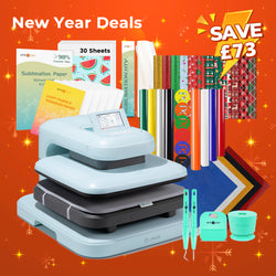 [New Year Deals]LOKLiK Auto2 Heat Press+New Year Bundle(PUFF HTV*8+Glitter HTV*5+Christmas HTV*13+Sumblimation Paper*30+Sumblimation HTV roll+Transfer paper*6+PTFE Teflon Sheet+Weeding Tools≥83 ￡)