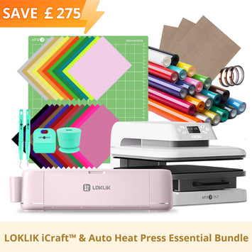 [iCraft & Heat Press Bundle ] LOKLiK iCraft™ Cutting Machine + Auto Heat Press 15"x15" + Accessories Bundle(20 rolls HTV, 36 sheets HTV, essential tools)