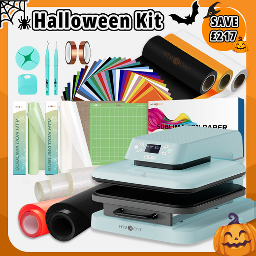 [🎃Halloween Kit] HTVRONT Auto Heat Press Machine 15" x 15"  220V + HTV & Sublimation & Tools Bundle（≥￡157）