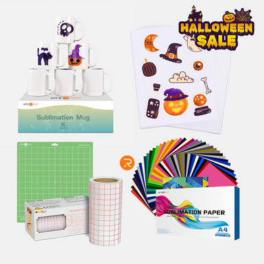 [Halloween Sublimation Mugs Bundle] 6 Pack Sublimation Mugs & Sublimation Paper & Adhesive Vinyl Bundle