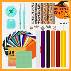 [Halloween Exclusive HTV Bundle] 44 Sheets & 6 Rolls HTV Vinyl & Basic Tools (54pcs）